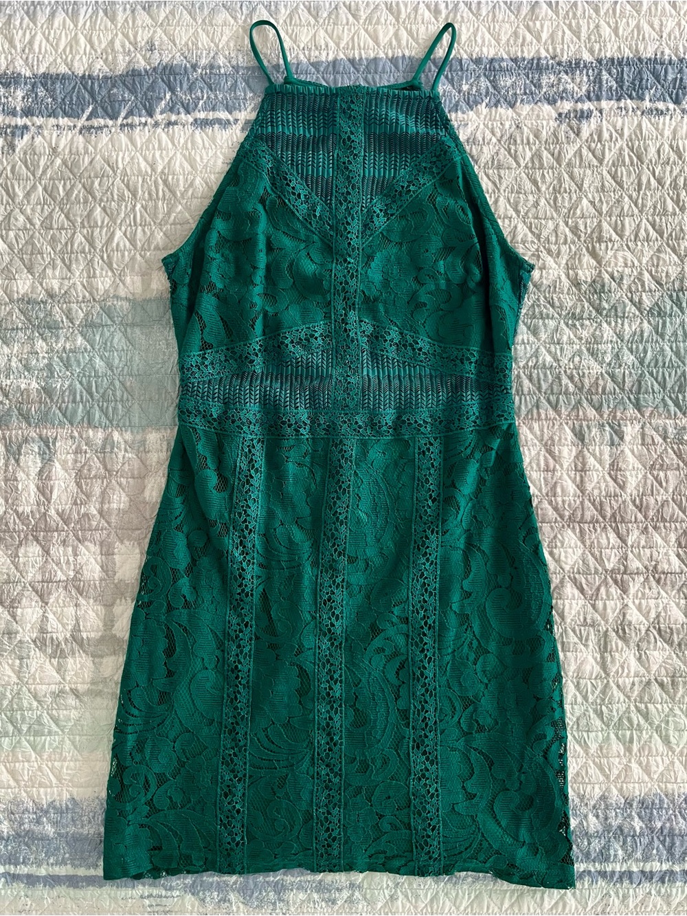 TOPSHOP Green Lace Halter Mini Dress 10074